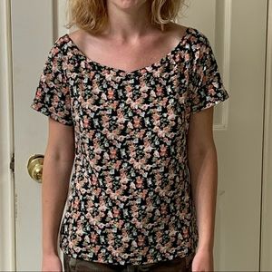 🌷3 for$25🌷SHEIN, US 0XL, Pink, Green & Black Ditsy Floral Tee Shirt